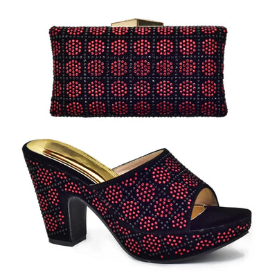 Italian Shoes and Bag Matching Set with Rhinestone
