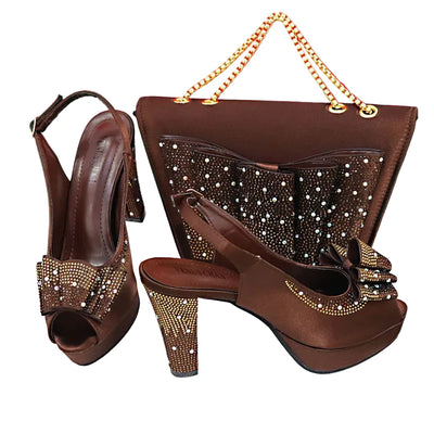 High Quality Thin Heels Ladies Shoes Matching Bag Set YT6543