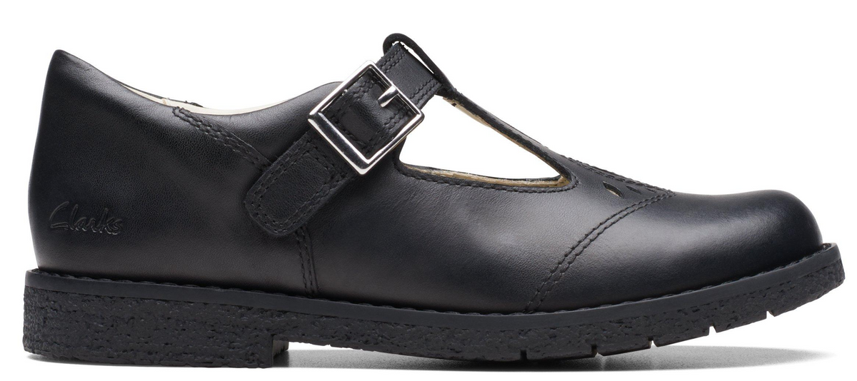 Clarks Comet Step Kids' Unisex Black Leather 26175278 — product view 1