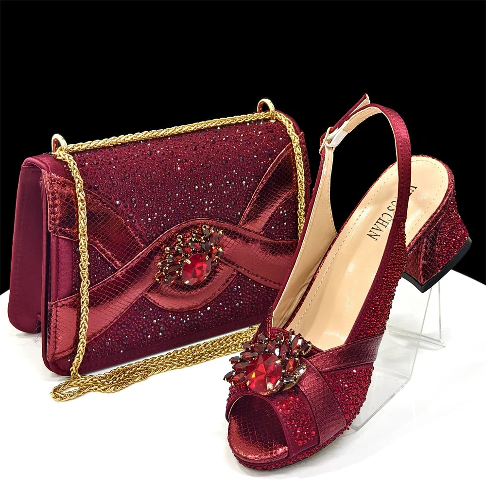 Elegant Women's Peep-Toe Heels and Matching Bag Set EDS41 – product view 7