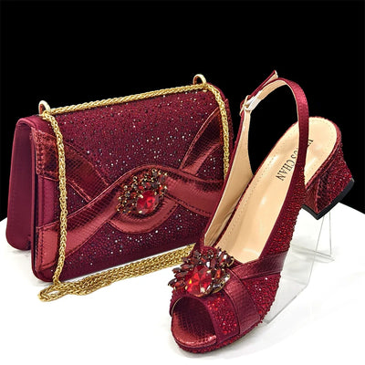 Elegant Women's Peep-Toe Heels and Matching Bag Set EDS41