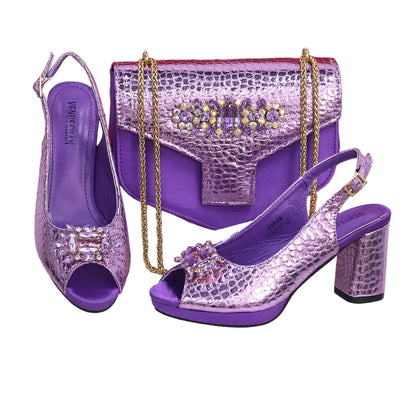 Open Toe Women Heels Shoes And Bag Set GRT543