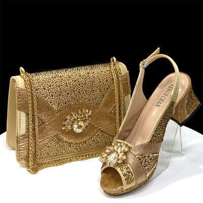 Elegant Women's Peep-Toe Heels and Matching Bag Set EDS41