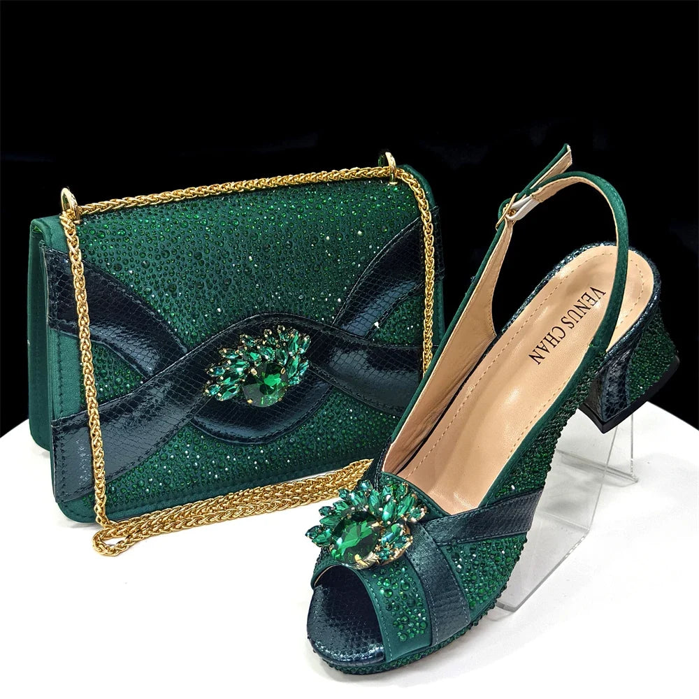 Elegant Women's Peep-Toe Heels and Matching Bag Set EDS41 – product view 8