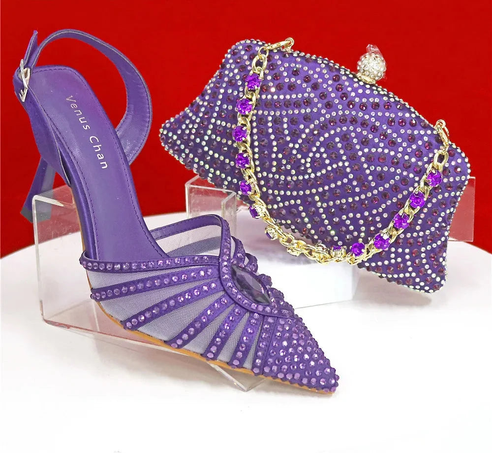Women's Green Heels and Rhinestone Handbag Set GTR54 – product view 4