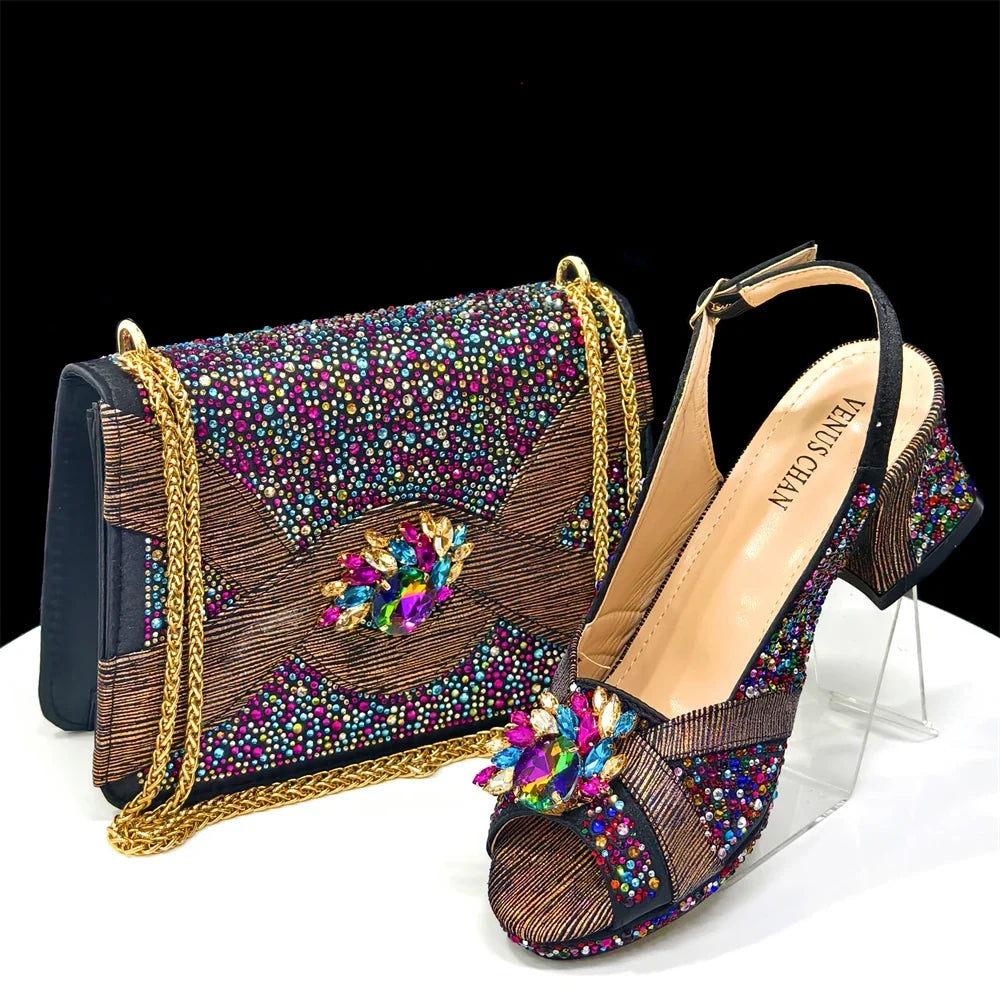 Elegant Women's Peep-Toe Heels and Matching Bag Set EDS41 – product view 5