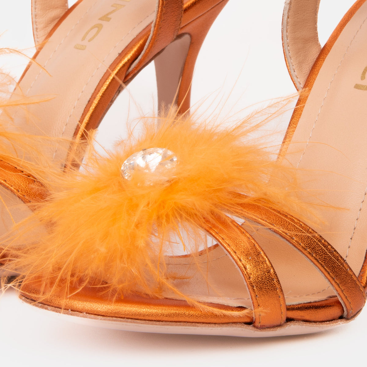 Vinci Leather The Siena Orange Leather Ankle Strap Plumed Women Sandal Final Sale! – product view 3