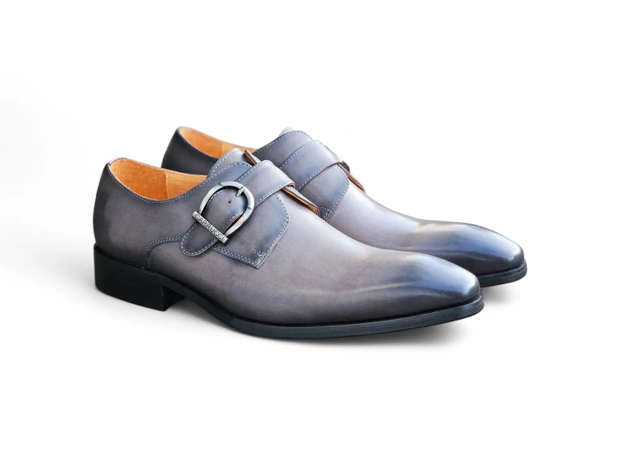Carrucci Shoes Buckle Monk Strap Leather Loafer KS503 35 top view