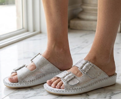 Jen Rhinestone Leather Slide