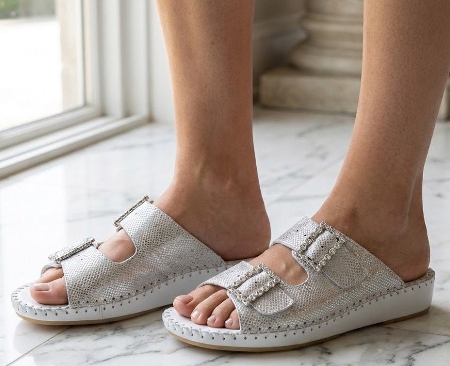 Jen Rhinestone Leather Slide