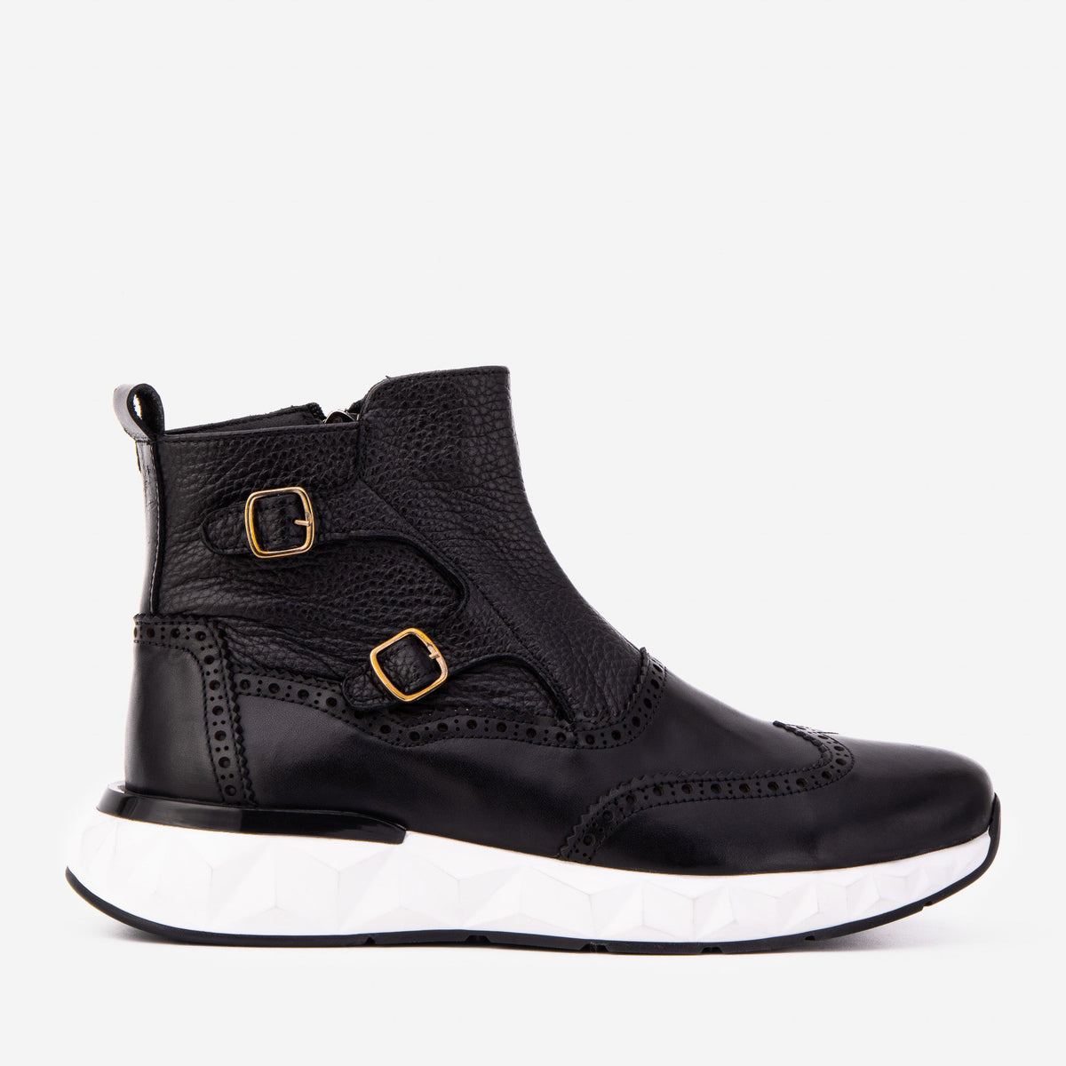 Vinci Leather The Stealth Wingtip Buckle Black Leather Men Boot – product view 1