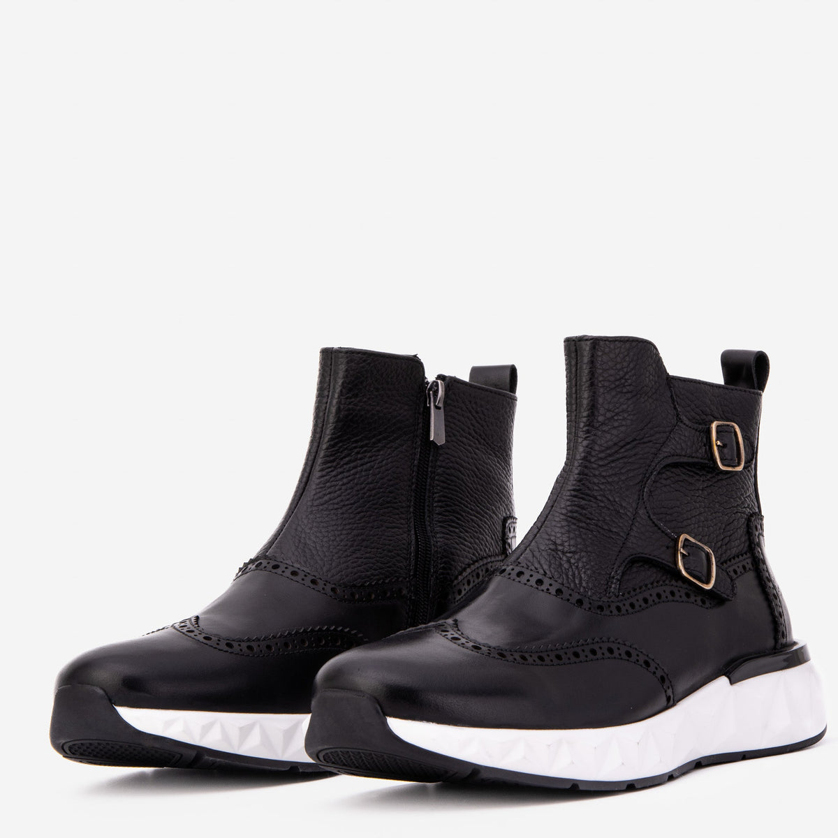 Vinci Leather The Stealth Wingtip Buckle Black Leather Men Boot – product view 2