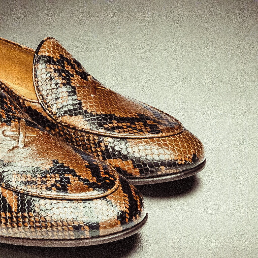 Del Toro Shoes Men's Brown Snakeskin Milano Loafer