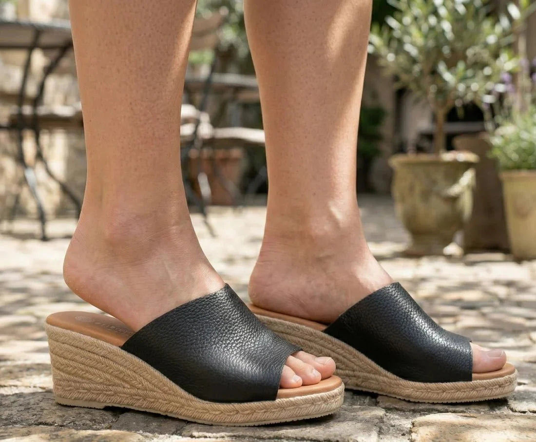 Eric Michael Spira Pebble Grain Leather Wedge Sandal