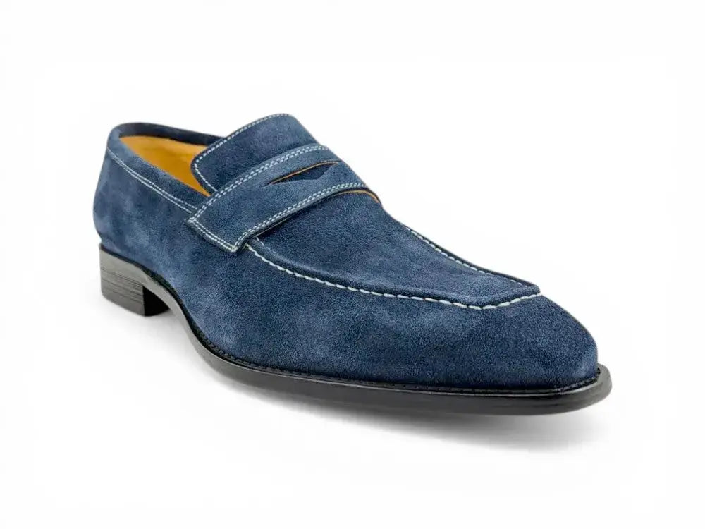 Carrucci Shoes Penny Loafer Contrast Stitching Suede Comfort KS509 36S top view