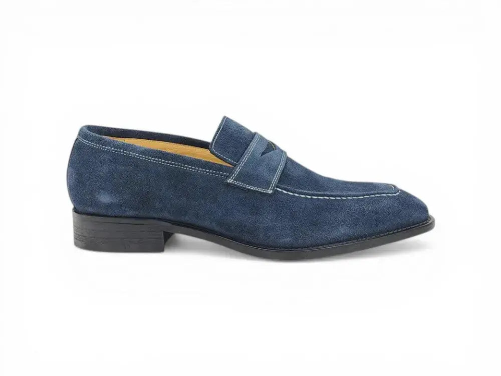 Carrucci Shoes Penny Loafer Contrast Stitching Suede Comfort KS509 36S side view