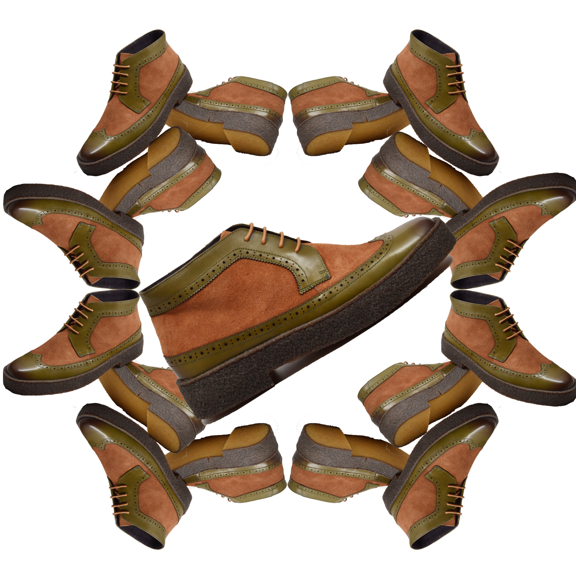 British Walkers Playboy Wingtip Men's Original Green Leather and Brown Suede Shoes