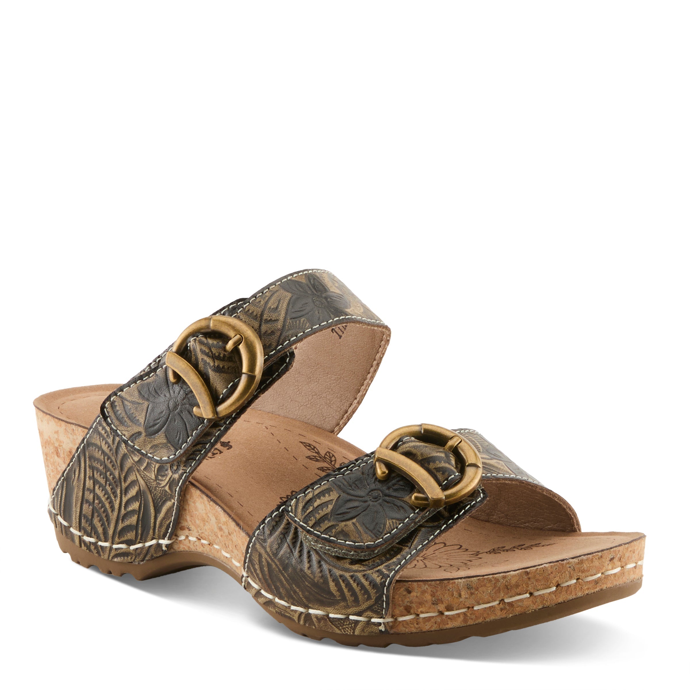 L'Artiste L'ARTISTE THEBRASSRING SANDALS sandal in dark red multi with handcrafted leather design