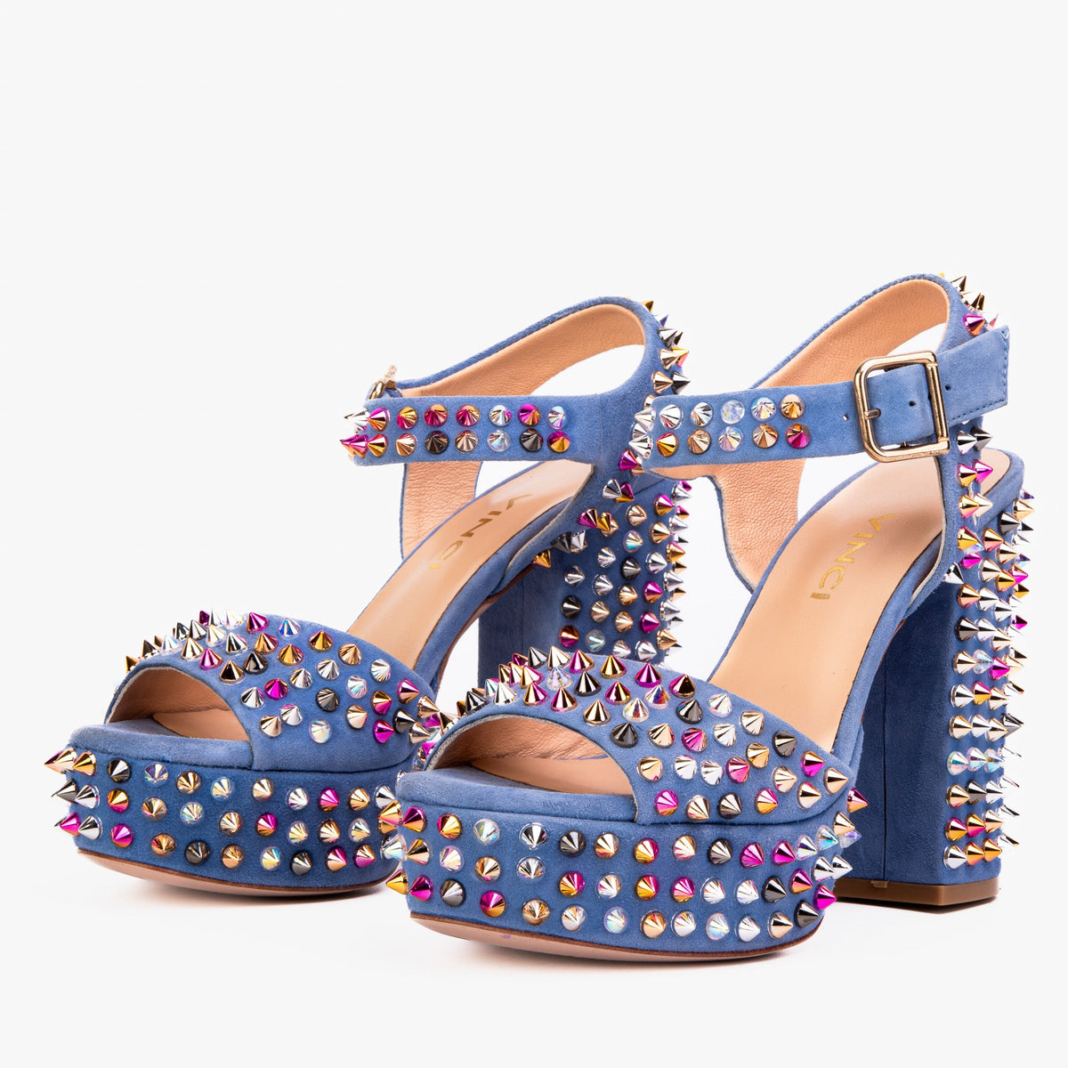 Vinci Leather The Tampico Blue Suede Leather Spike Platform Heel Women Sandal – product view 2