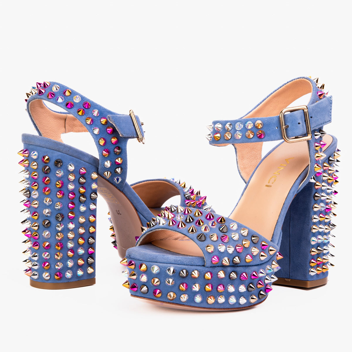 Vinci Leather The Tampico Blue Suede Leather Spike Platform Heel Women Sandal – product view 4