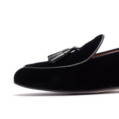 Del Toro Shoes Men's Black Velvet Tassel Loafer