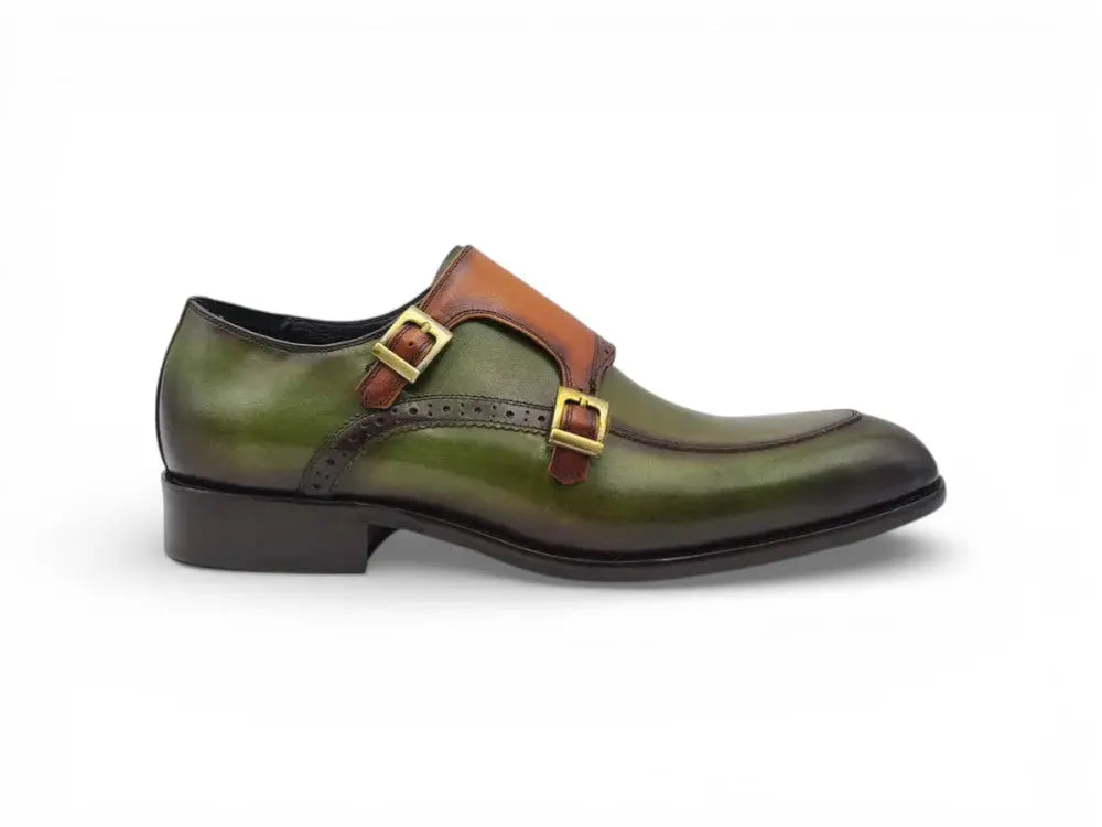 Carrucci Shoes Two Tone Monk Strap Buckle Loafer Leather KS479 05 front view