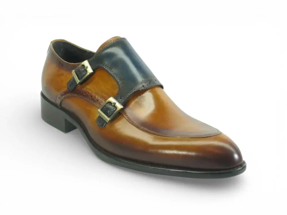 Carrucci Shoes Two Tone Monk Strap Buckle Loafer Leather KS479 05 top view