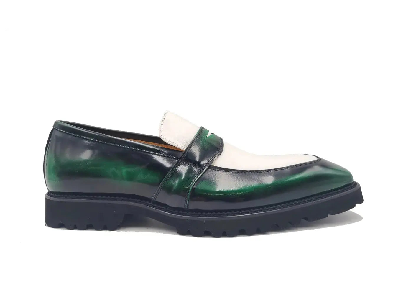 Carrucci Shoes Two Tone Patent Leather Penny Loafer Leather KS480 102PT detail view