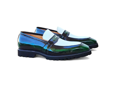 Carrucci Shoes Two Tone Patent Leather Penny Loafer Leather KS480 102PT front view