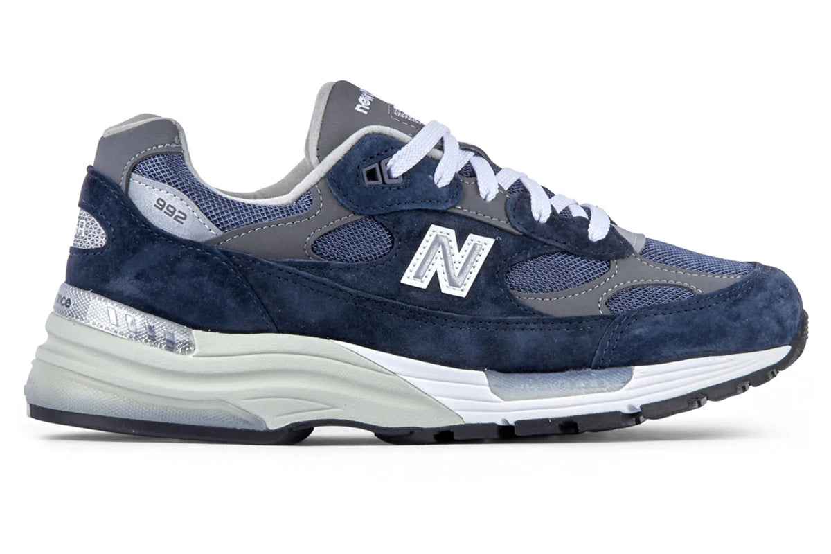 New Balance Made in USA 992 Mens Sneakers — Navy Suede Low-Top