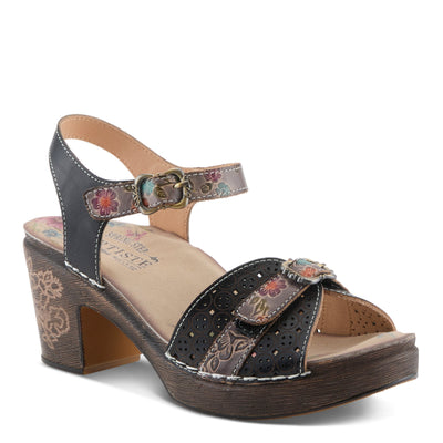 L'Artiste L'ARTISTE UPPERBUCK SANDALS sandal in black multi with handcrafted leather design