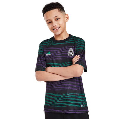 adidas Junior Real Madrid Pre Match Shirt - Black / Active Purple / Court Green