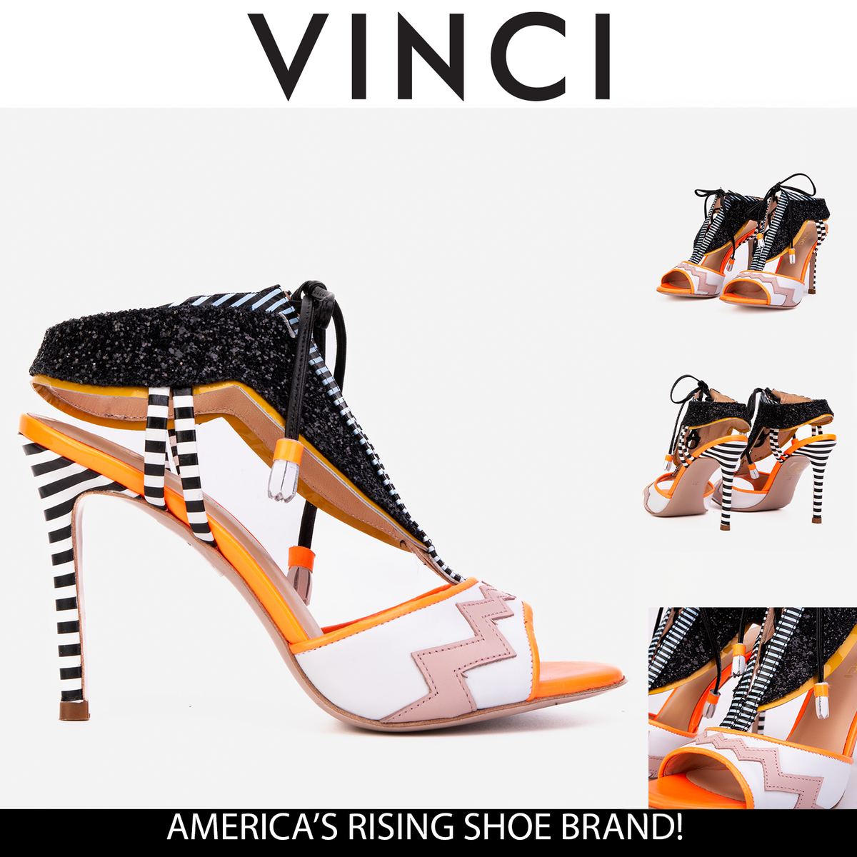 Vinci Leather The Santa Amaro Orange Glitter Leather Women Sandal – product view 7