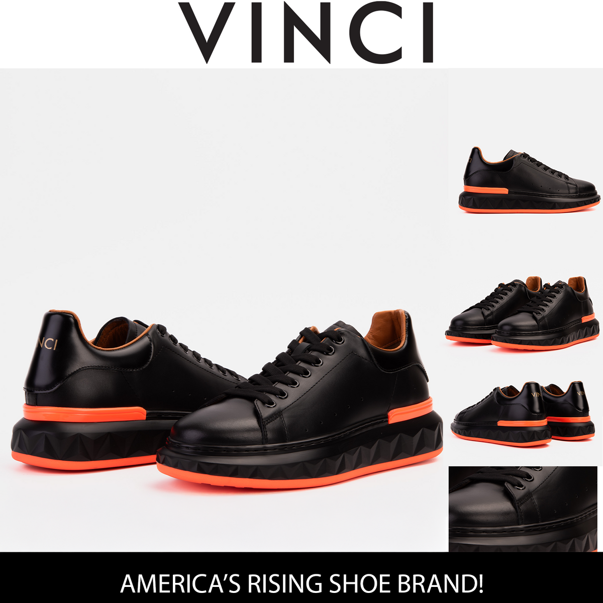 Vinci Leather The Linq  Black & Orange Leather Men Sneaker – product view 9
