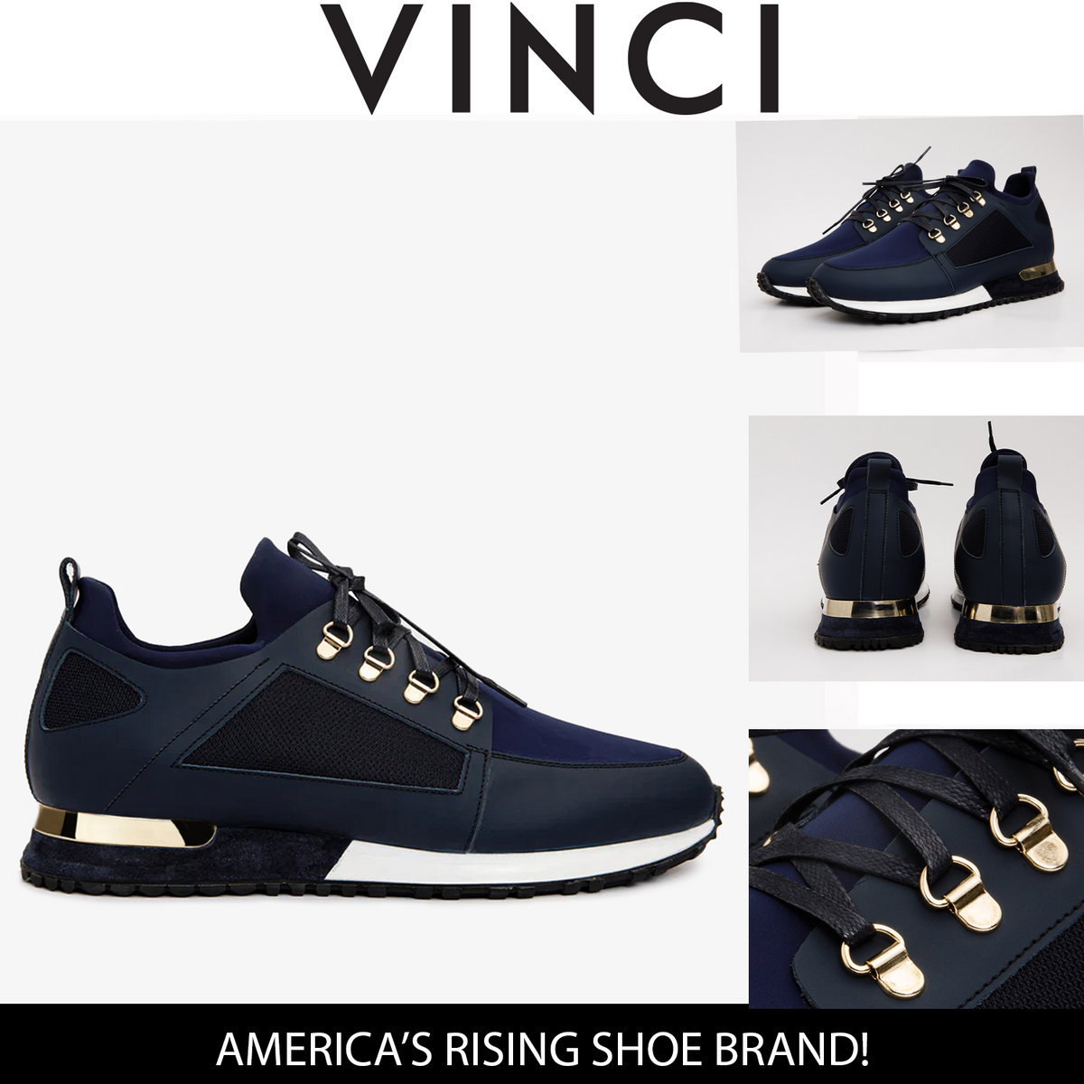Vinci Leather The Emir Navy Leather Men Sneaker – product view 5