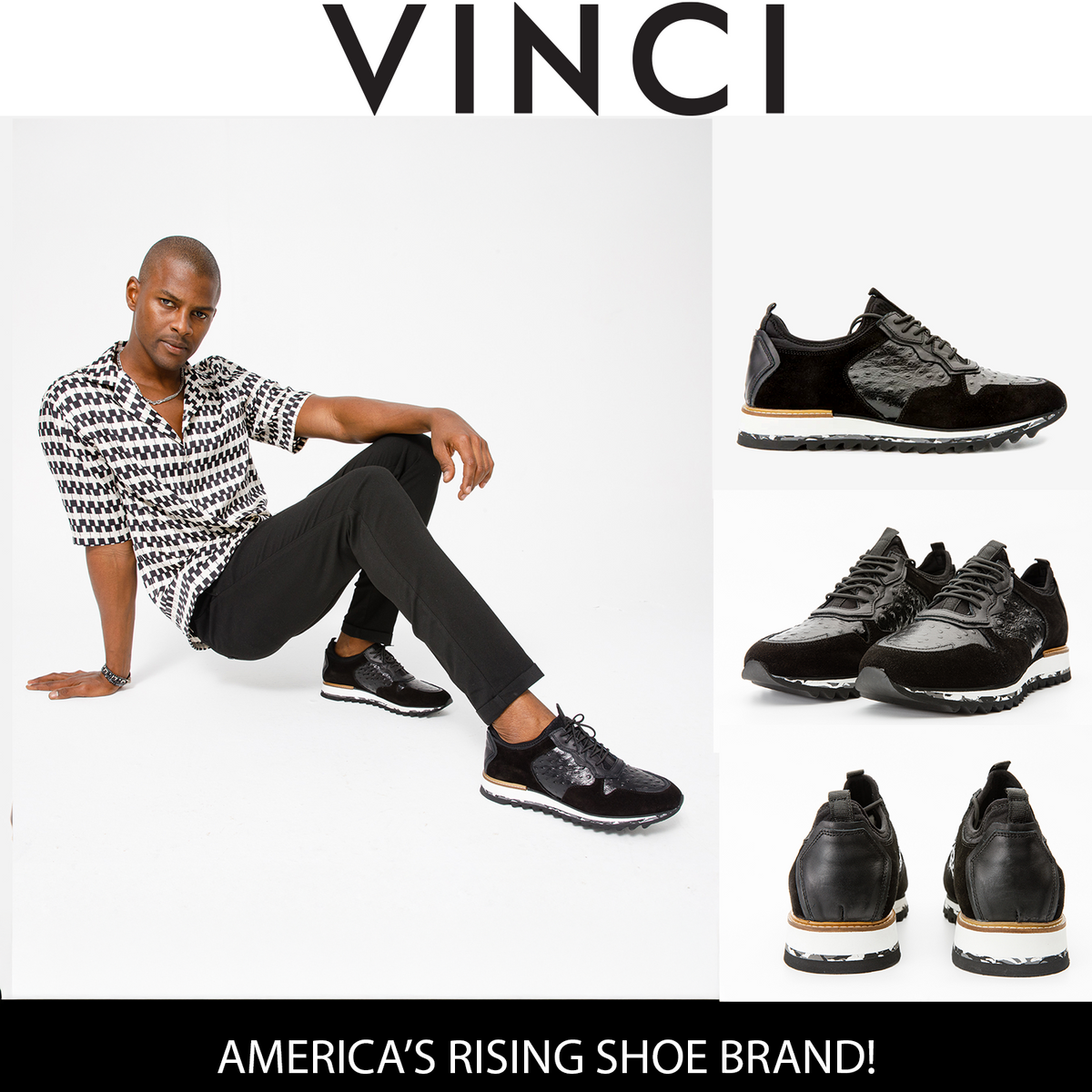 Vinci Leather The Sopez Black Leather Men Sneaker – product view 5