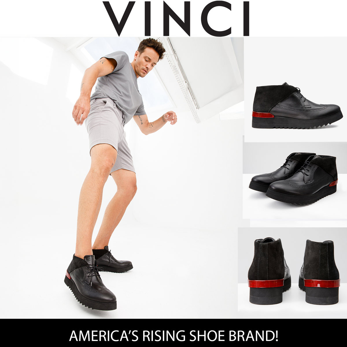 Vinci Leather The Kagan Black Wingtip Chukka Men Sneaker Boot – product view 6