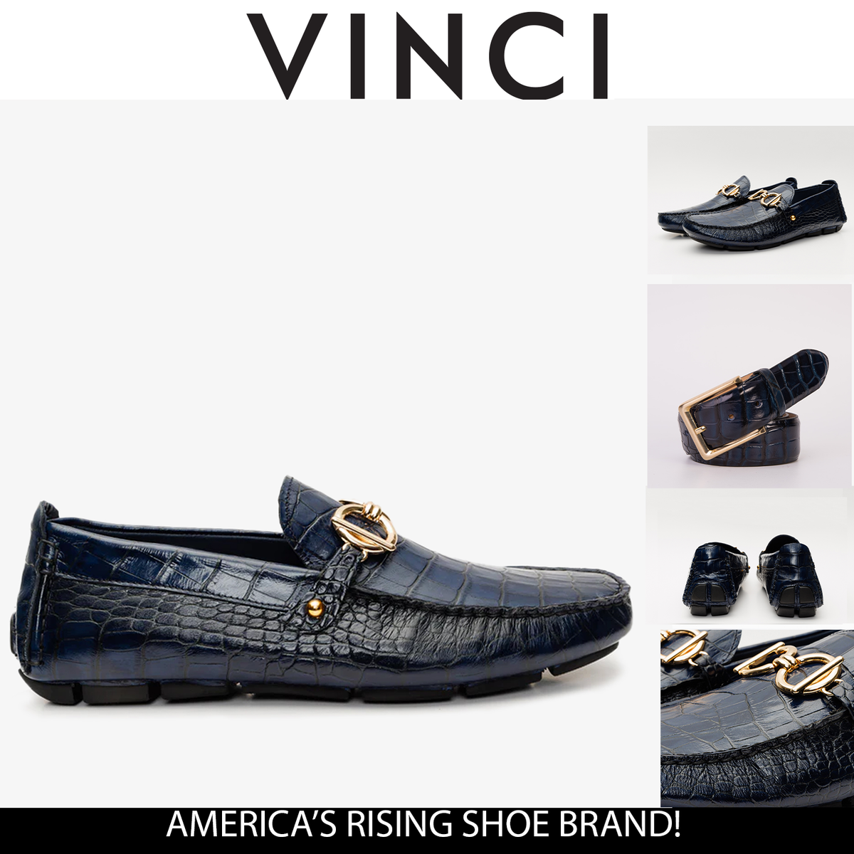 Vinci Leather The Pisa Navy Blue Leather Bit Drive Loafer Men Shoe – product view 5
