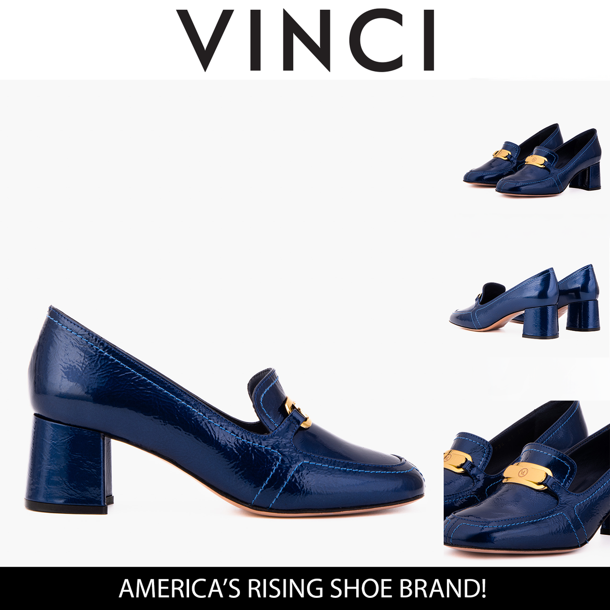 Vinci Leather The Victoria Navy Blue Leather Block Heel Pump Women Shoe – product view 7