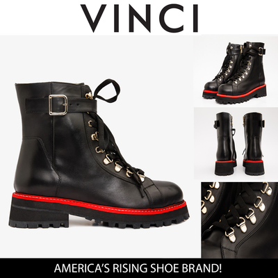 The Belgrano Black Leather Lace-Up Ankle Women Boot With a Side Zipper