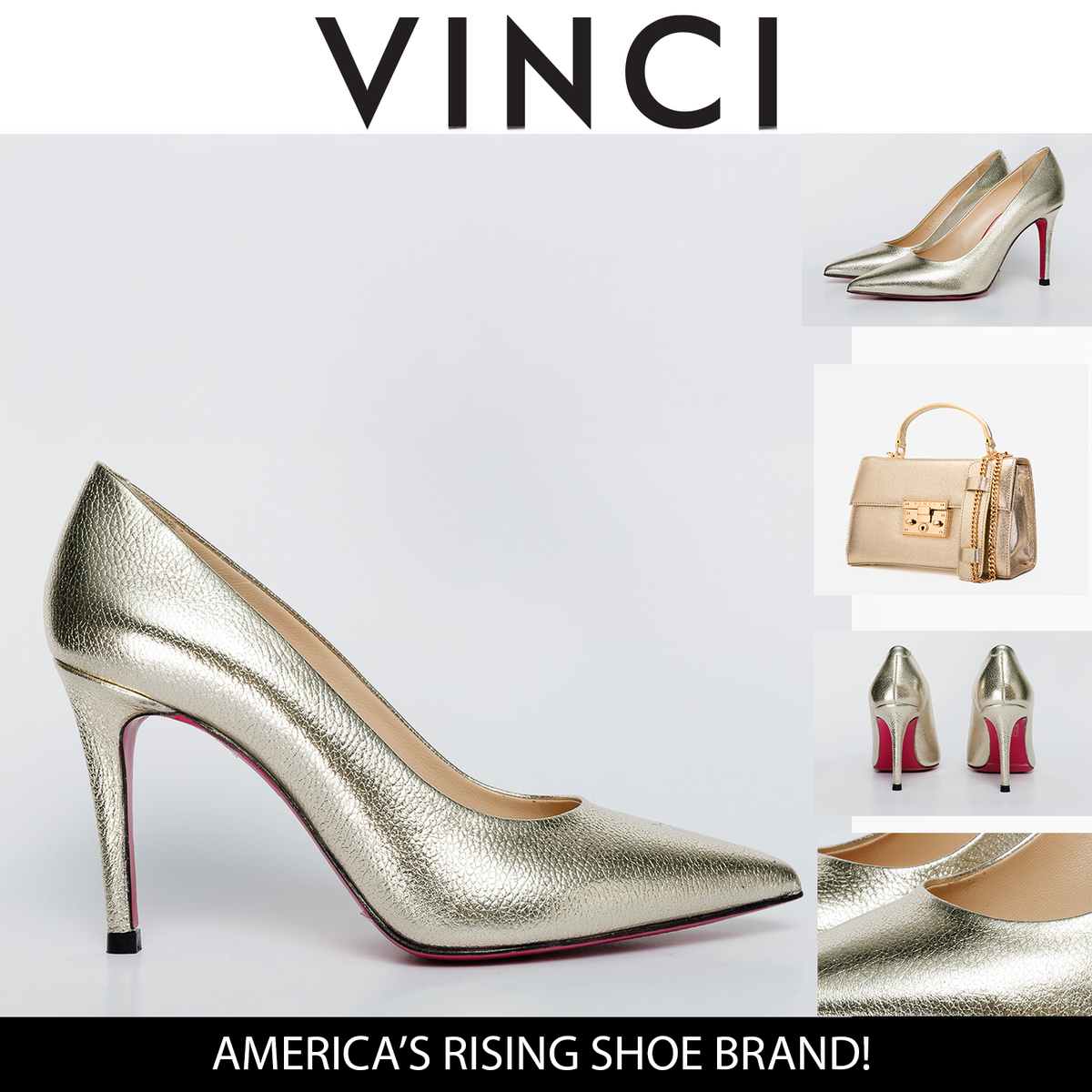 Vinci Leather The Ege Gold Leather Pump Fuchsia Sole Women Shoe – product view 5