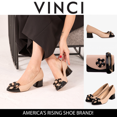 Vinci Leather The Diva Beige Leather Cap Toe Block Heel Pump Women Shoe – product view 24