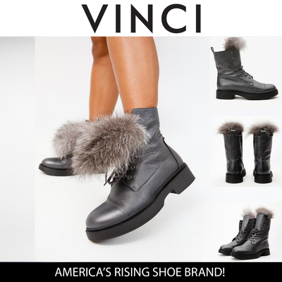 The Kajapati Gray Leather Natural Fur Mid Calf Women Boot