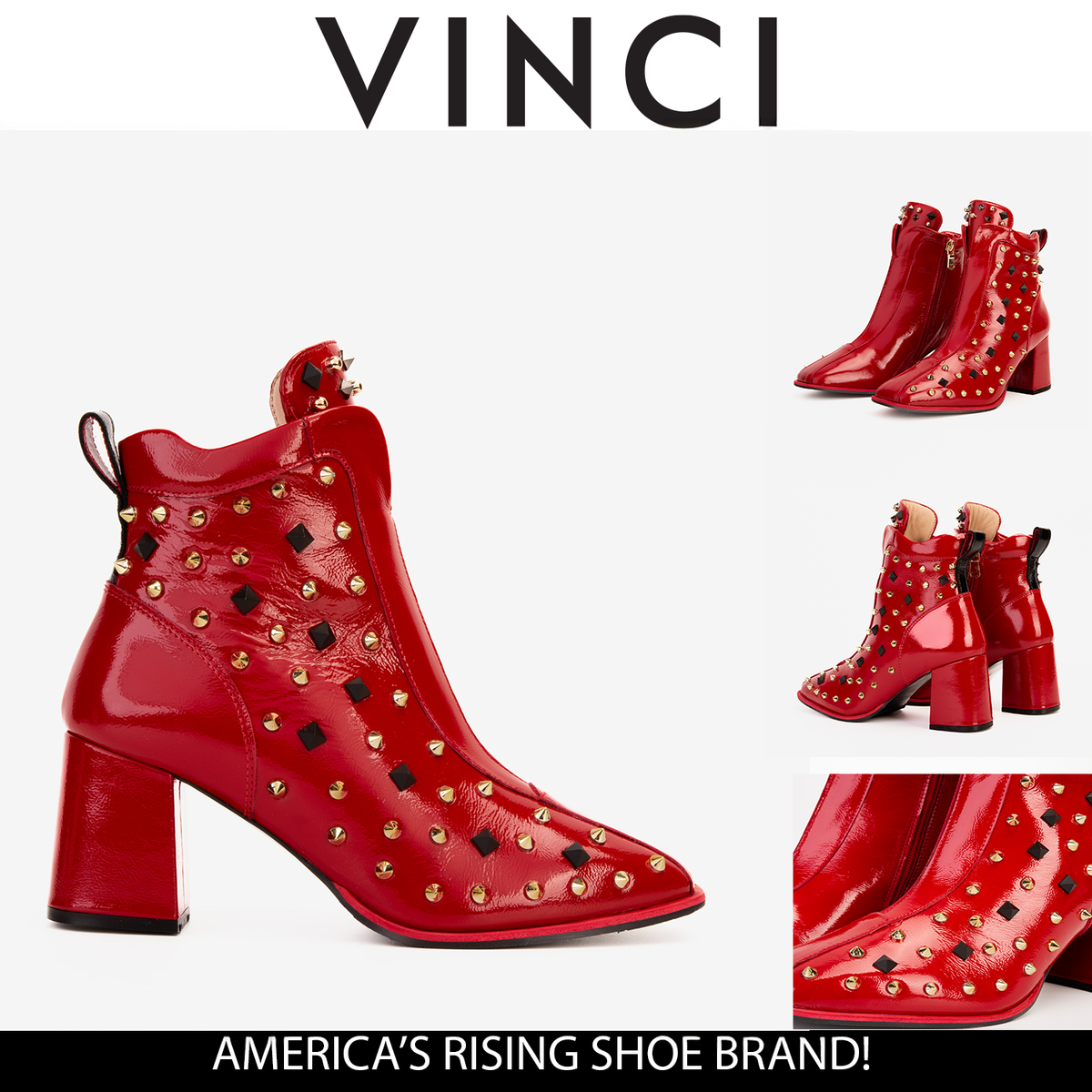 Vinci Leather The Infanta Red Leather Block Heel Women Boot – product view 9