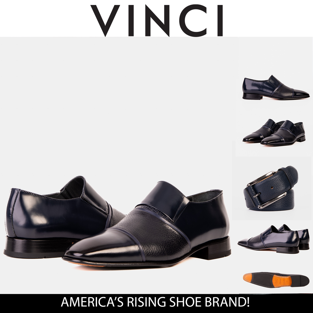 Vinci Leather The Everest Navy Leather Cap Toe Dress Loafer Men Shoe – product view 9