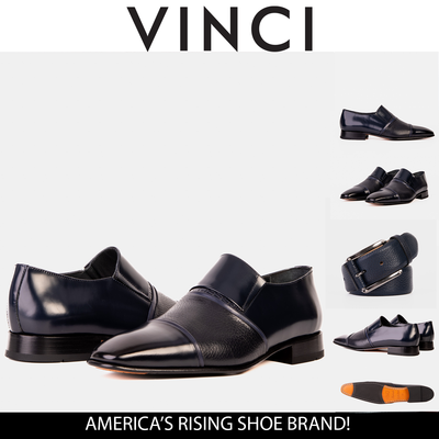Vinci Leather The Everest Navy Leather Cap Toe Dress Loafer Men Shoe – product view 9