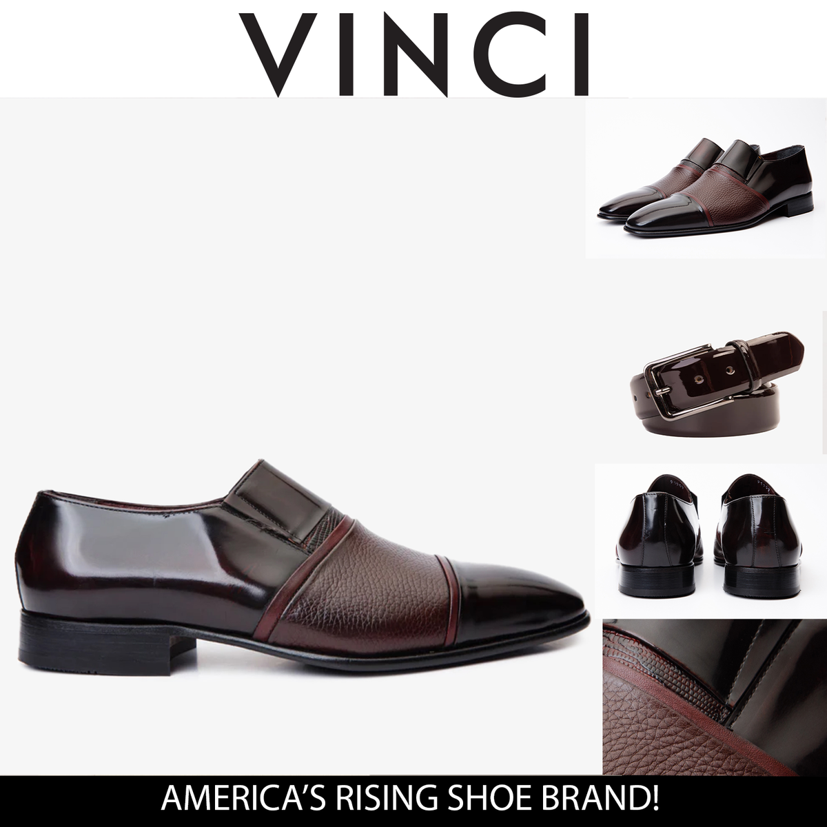 Vinci Leather The Everest Burgundy & Burneshed Leather Cap Toe Dress Loafer Men Shoe – product view 5