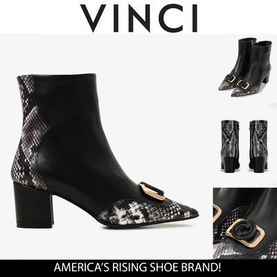 The Arezzo Black & White Leather Block Heel Women Boot