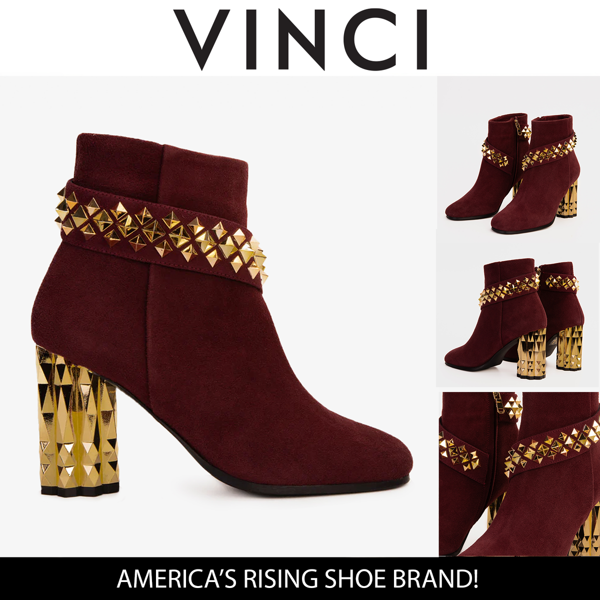 Vinci Leather The Metal Burgundy Suede Leather Block Heel Women Boot – product view 6
