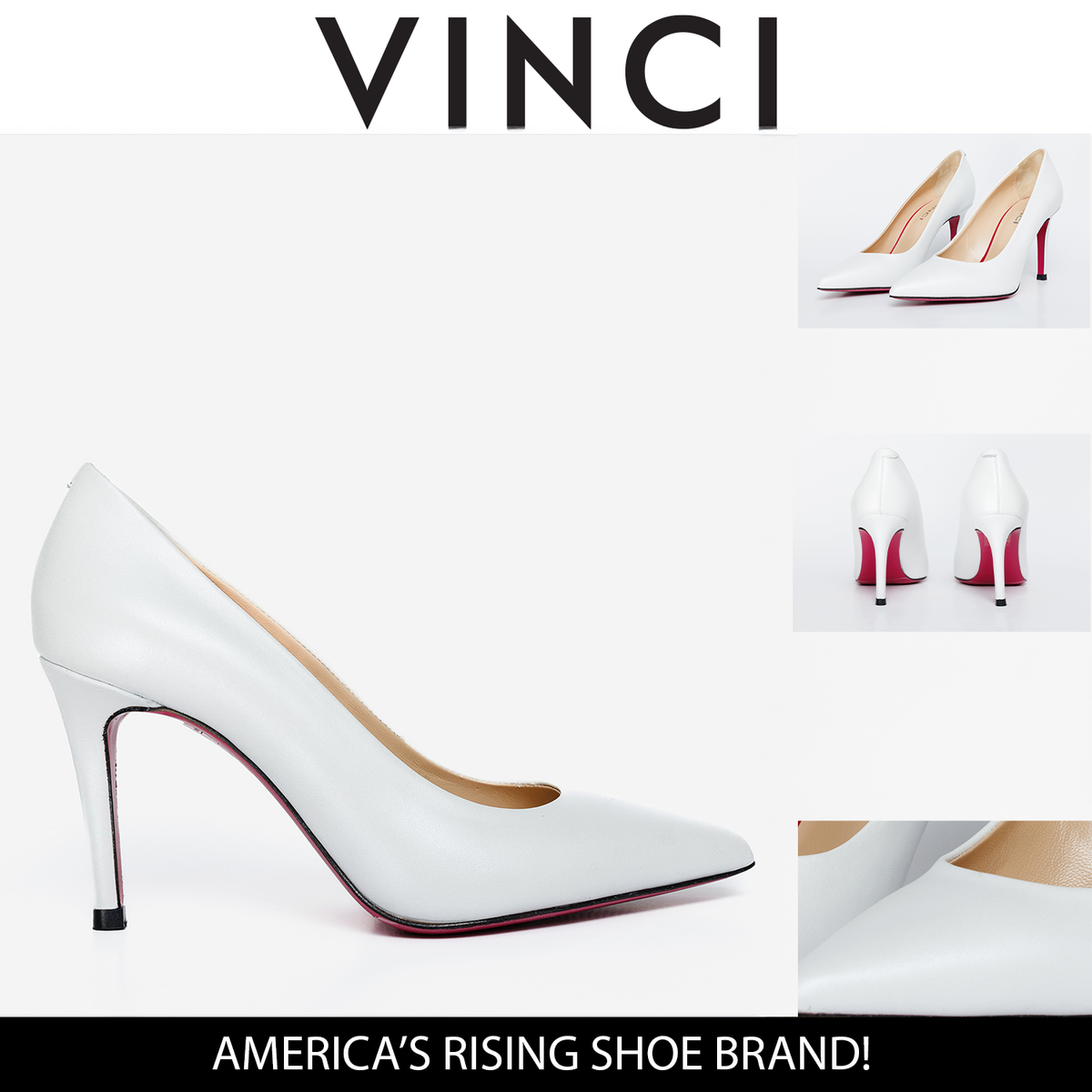Vinci Leather The Ege White Leather Pump Fuchsia Sole Women Shoe – product view 6